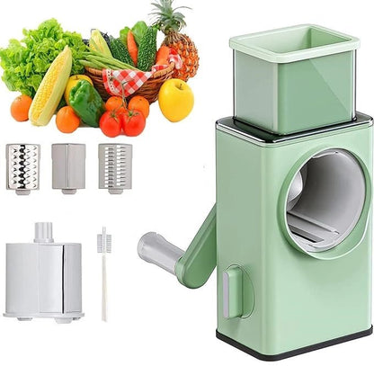 Stainless Steel Rotary Vegetable Cutter – 3-in-1 Manual Slicer & Shredder