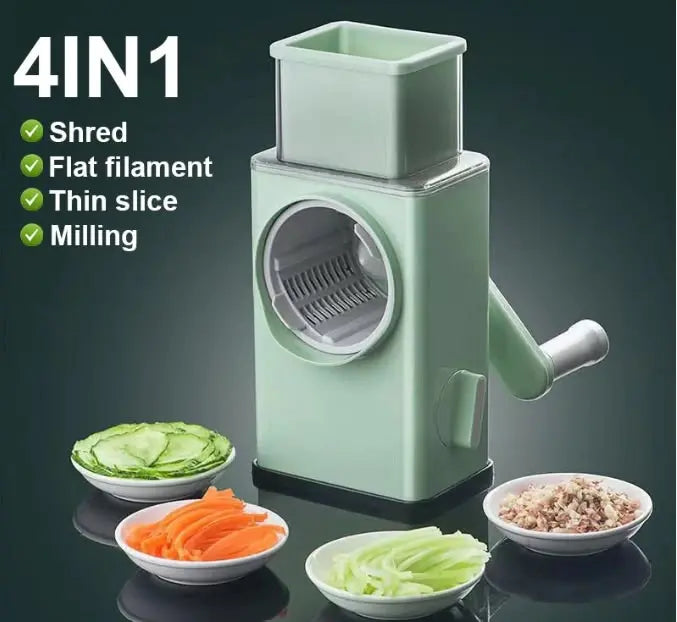 Stainless Steel Rotary Vegetable Cutter – 3-in-1 Manual Slicer & Shredder