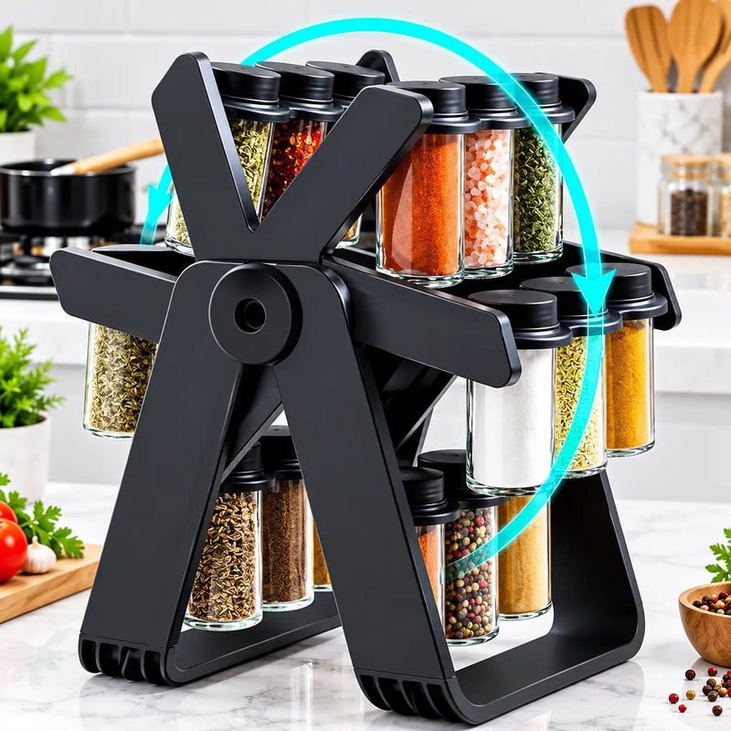 18-Jar Rotating Spice Rack – 360° Kitchen Spice Organize